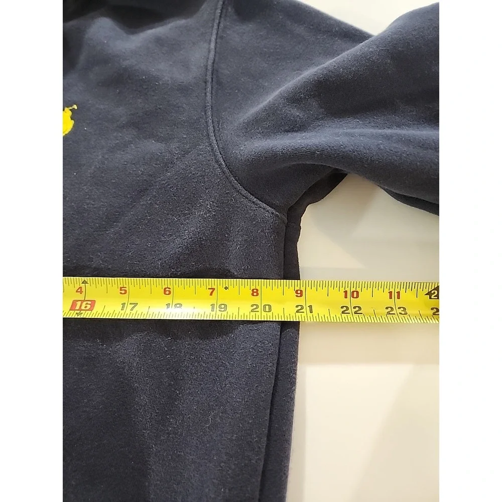 Vtg‎ Polo Ralph Lauren Full Zip Hoodie Medium Navy Blue Yellow Logo Slim Fit